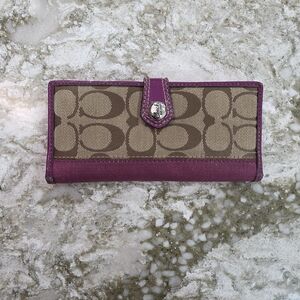 Coach Signature Canvas Wallet in Purple Trim